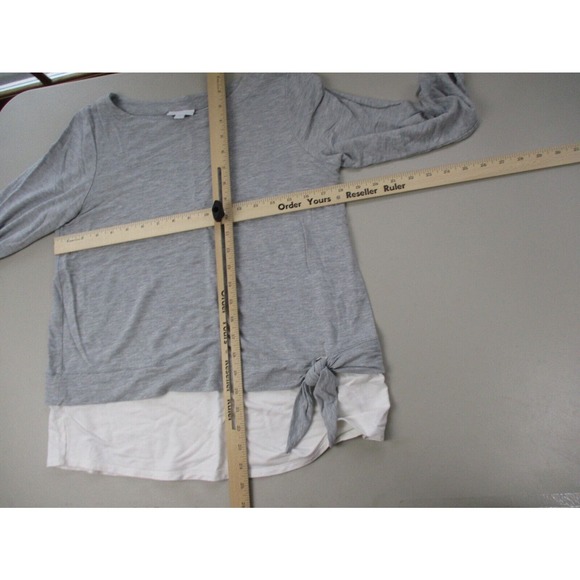 J Jill Tunic Top Womens Small Layered Look Side Tie Long Sleeve Gray White Knit - Picture 8 of 13